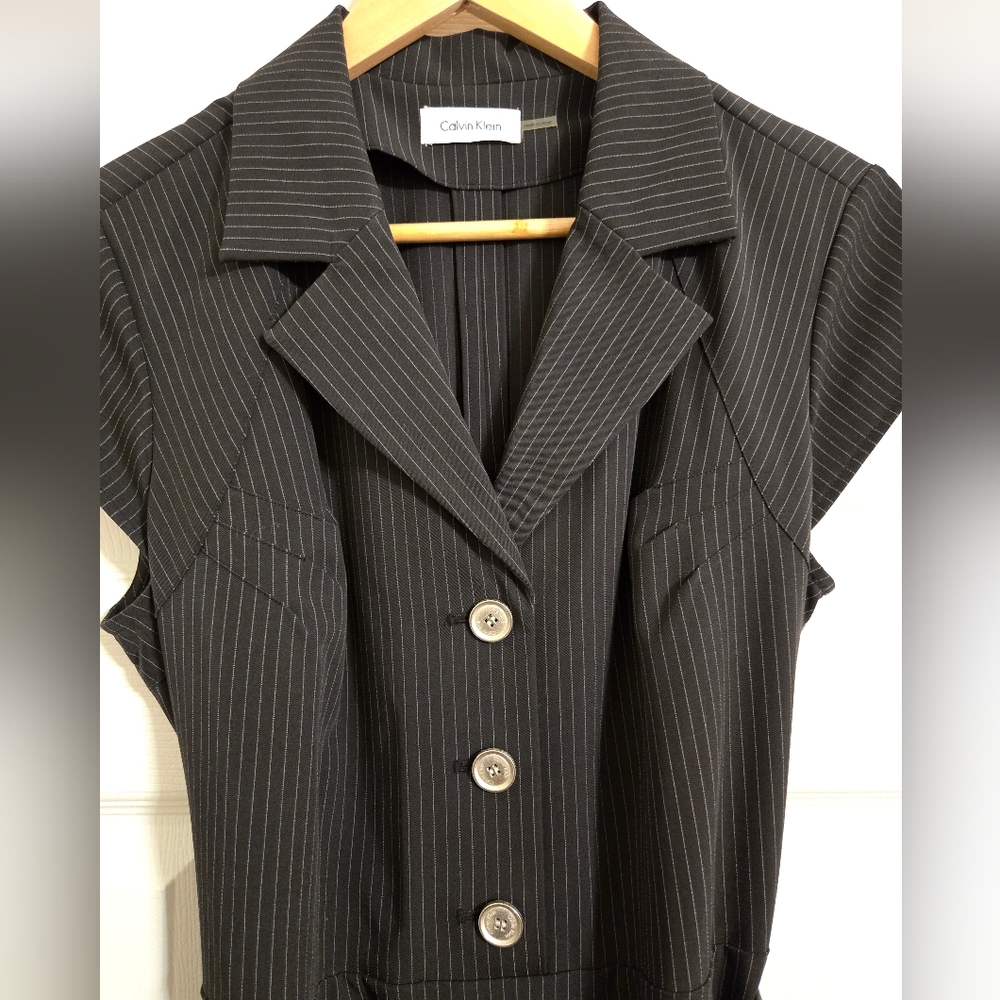 Calvin Klein Black White Pinstrip Fit And Flare Dress NO SIZE TAG - Picture 5 of 11